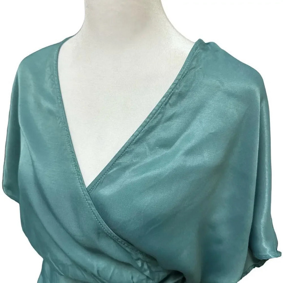 Zara Green Satin Effect Wrap Dress Size Small Coctail Wedding - Picture 4 of 9